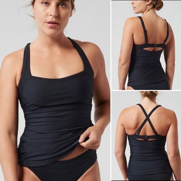 ATHLETA Square Neck Bra CupTankini Top, Black, Size 32B/C Tall NWT $74 531213 - Picture 1 of 12